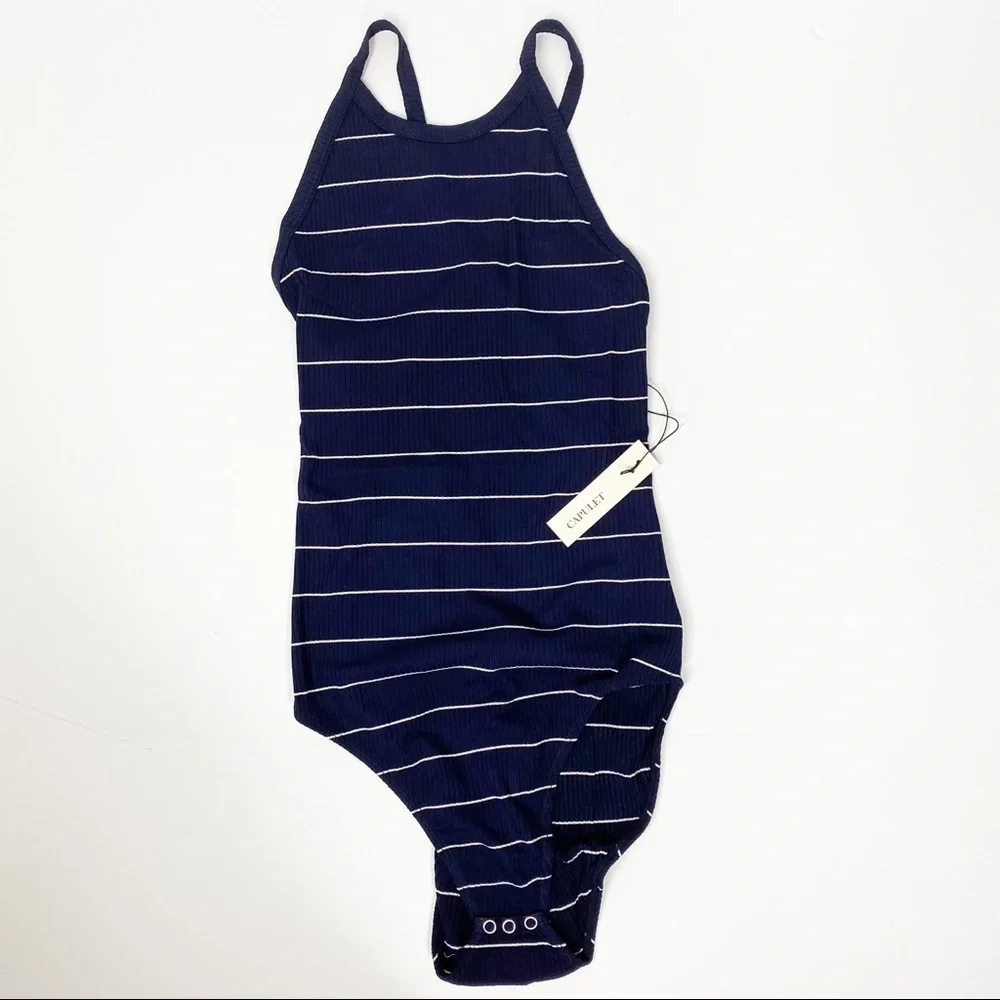 Revolve Capulet Scoop Back Striped Bodysuit NWT L - Picture 3 of 8